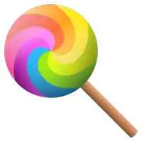 a colorful swirl lollipop with a wooden stick