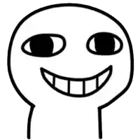 a black and white drawing of a smiley face with a big smile and big teeth .