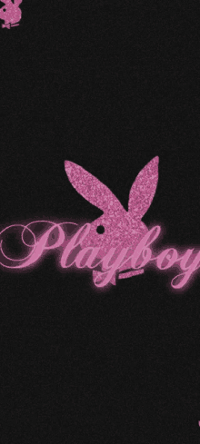 a black background with a pink playboy logo on it