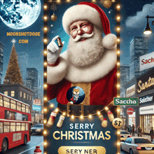 a poster that says " merry christmas " with a picture of santa