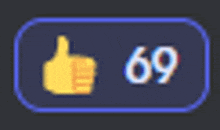 a thumbs up icon with the number 69 on it .