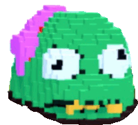 a pixel art of a green monster with a purple headband on