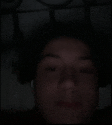 a close up of a person 's face in the dark .