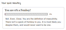 a screenshot of a quiz that says you are 0% a femboy