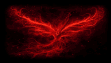 a red phoenix is surrounded by flames on a dark background