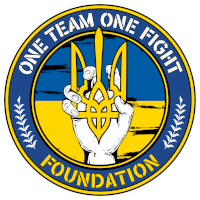 a logo for one team one fight foundation with a hand holding a cross