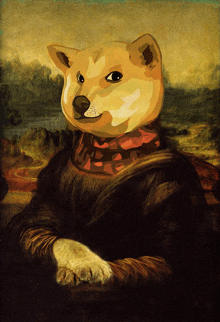 a painting of a dog wearing a scarf and a sweater