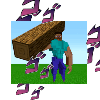 a cartoon of a man carrying a log with purple letters