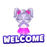 a cartoon bunny with a pink bow on her ears and the words welcome behind her