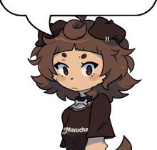 a cartoon drawing of a girl wearing a shirt that says marucha