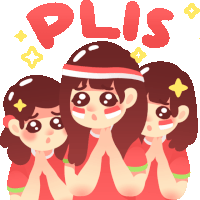 a cartoon illustration of three girls with the word plis written above them