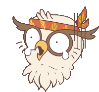 a cartoon drawing of an owl wearing glasses and a headband