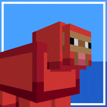 a pixel art of a red sheep with a blue sky in the background