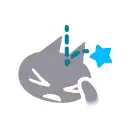 a gray cat with a blue star on its head is sleeping .