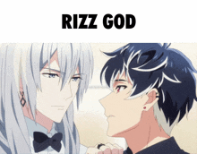 a picture of two anime characters with rizz god written above them