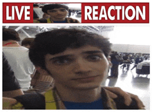 a picture of a man with a red sign that says live reaction