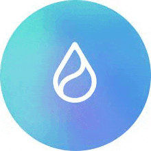 a drop of water is in a blue circle on a white background .