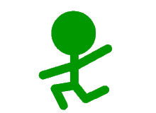 a green stick figure is running with a ball on his back