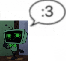 a cartoon character with a speech bubble that says 3 on it