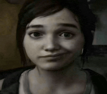 a close up of a woman 's face with a slight smile