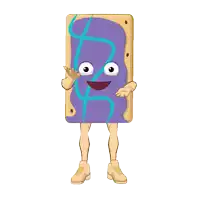 a cartoon drawing of a purple toaster pastry with a face and legs