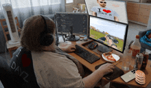 a man wearing headphones and a dayz chair playing a game