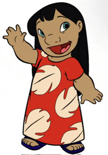 a cartoon drawing of a girl wearing a red dress