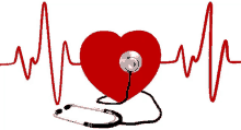 a red heart with a stethoscope around it