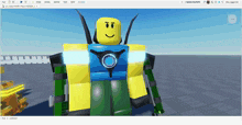 a screenshot of a roblox game shows a yellow and green robot