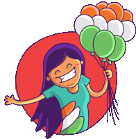 a cartoon drawing of a girl holding balloons with the colors of the indian flag