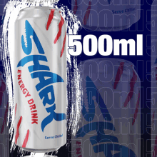 a 500ml can of shark energy drink with a shark on it