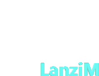 a white background with the word lanzim in blue