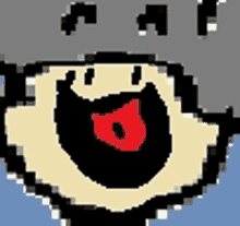 a pixel art of a smiley face with a red nose