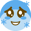 a cartoon smiley face with tears on its eyes and snowflakes on its face .