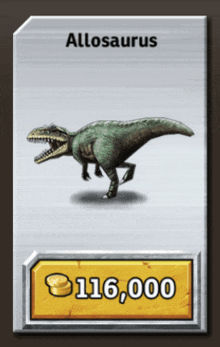 a picture of an allosaurus with a price tag of 116,000