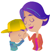 a cartoon illustration of a woman touching a child 's hand