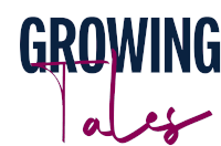 a logo for growing tales with a tree in the middle