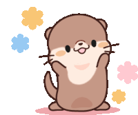 a cartoon of an otter surrounded by flowers on a white background