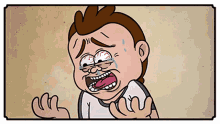 a cartoon of a boy crying with his tongue out