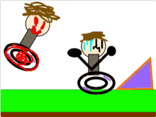 a drawing of two stick figures playing a game with a target