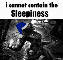 a werewolf wearing a santa hat with the words " i cannot contain the sleepiness " above it