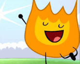 a cartoon flame with its eyes closed and its mouth wide open