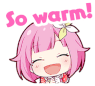 a girl with pink hair is smiling and says `` so warm '' .