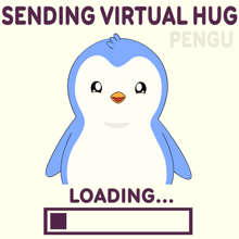 a picture of a penguin with the words " sending virtual hug hug sent " below it