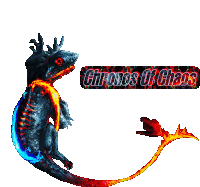 a logo for chronics of chaos with a dragon