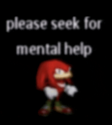 a picture of knuckles the echidna with the words `` please seek for mental help '' behind him .