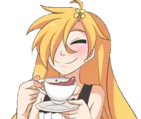 a girl with long blonde hair is drinking from a cup