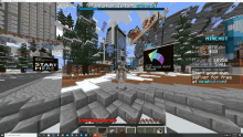 a screenshot of a minecraft game shows a sign that says " follow us on twitter minehut "