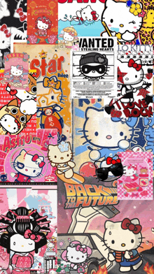 a collage of hello kitty posters including back to the future