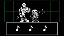 papyrus is holding a guitar and sans is holding a microphone .